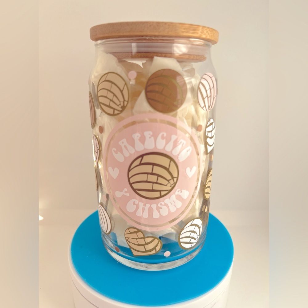 Libby glass can 20oz handmade Cafecito y Chisme